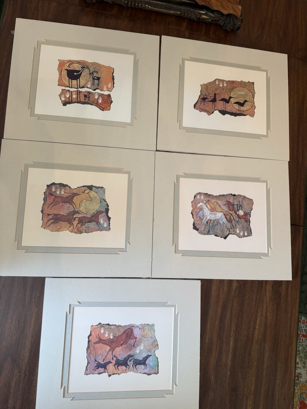 5 pc ART 
Ginny Hogan Prints Signed Wild Red Horses Bull Shamanic Sante Fe 15x13